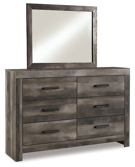 Wynnlow King Crossbuck Panel Bed with Mirrored Dresser, Chest and 2 Nightstands